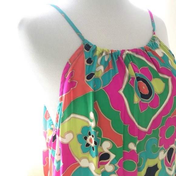 Alice & Trixie 100% Silk Pink Green Multicolor Spaghetti Strap Dress Size Small - Picture 2 of 5
